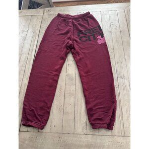 FREECITY Large logo sweatpants burgundy red size XS